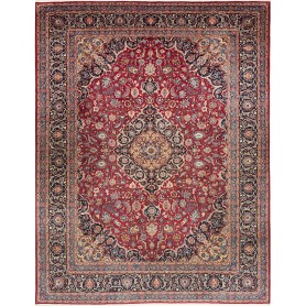 Tappeto Mashad Persia Medaglione Rosso Blu 290x380 Cm
