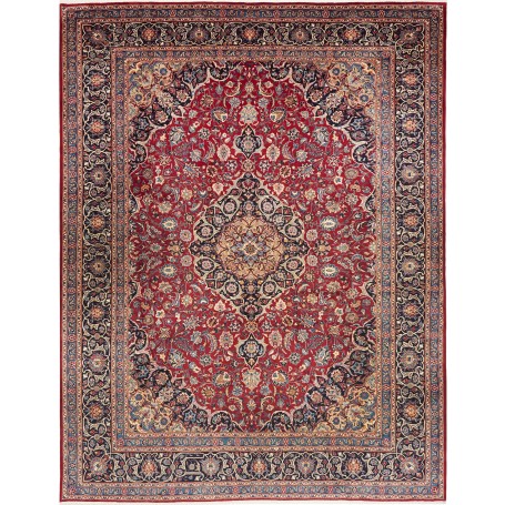 Tappeto Mashad Persia Medaglione Rosso Blu 290x380 Cm