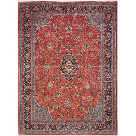 Tappeto Sarough Persia Medaglione Rosso Blu 302x403 Cm