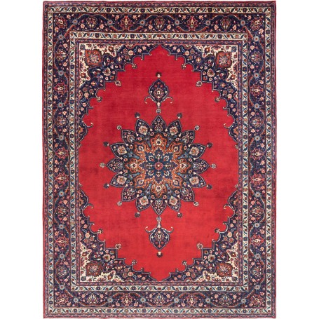Tappeto Mashad Persia Medaglione Rosso Blu Scuro 250x337 Cm