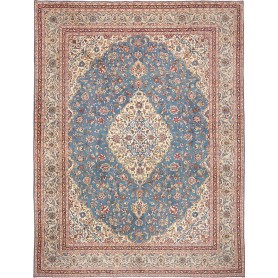 Tappeto Kashan Persia Medaglione Azzurro Crema 283x382 Cm