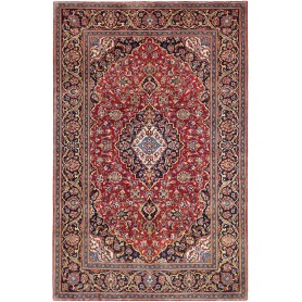 Tappeto Kashan Fine Persia Medaglione Rosso Blu 140x217 Cm