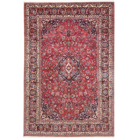 Tappeto Mashad Persia Medaglione Rosso Blu 193x289 Cm