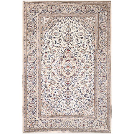 Tappeto Kashan Persia Medaglione Crema Blu 195x292 Cm