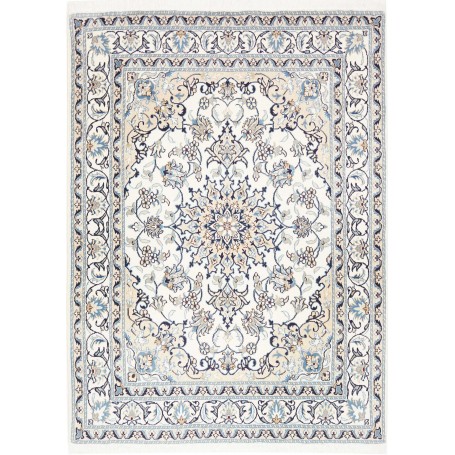Tappeto Nain Kashmar Persia Medaglione Crema Blu 146x197 Cm