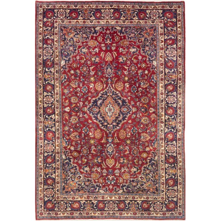 Tappeto Mashad Persia Medaglione Rosso Blu 195x290 Cm