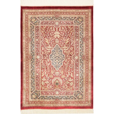 Tappeto Ghom Seta Persia Medaglione Rosso Crema 80x117 Cm