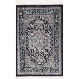 Tappeto Ghom Seta Persia Medaglione Nero Crema 78x120 Cm