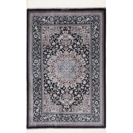Tappeto Ghom Seta Persia Medaglione Nero Crema 78x120 Cm