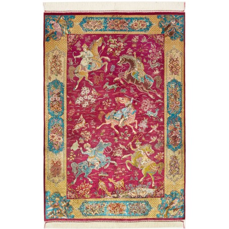 Tappeto Ghom Seta Persia Floreale Fucsia Turchese 100x148 Cm