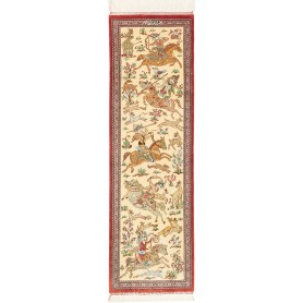 Tappeto Ghom Seta Persia Floreale Crema Rosso Mattone 38x132