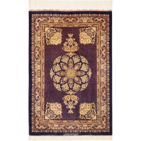 Tappeto Ghom Seta Persia Floreale Blu Notte Oro 61x90 cm