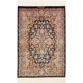 Tappeto Ghom Seta Persia Floreale Blu Notte Oro Antico 60x90