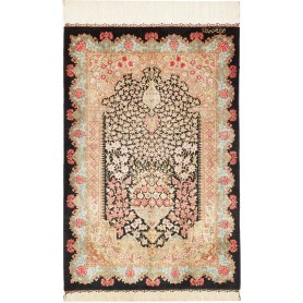 Tappeto Ghom Seta Persia Floreale Nero Rosa 60x89 cm
