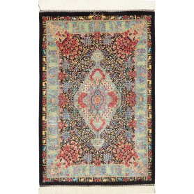 Tappeto Ghom Seta Persia Floreale Nero Rosso 61x91 cm
