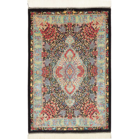 Tappeto Ghom Seta Persia Floreale Nero Rosso 61x91 cm