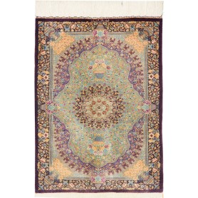 Tappeto Ghom Seta Persia Floreale Verde Menta Melanzana 60x8