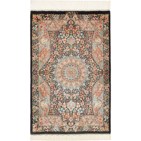 Tappeto Ghom Seta Persia Floreale Multicolore Scuro 58x90 cm