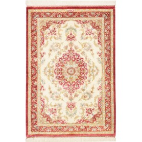 Tappeto Ghom Seta Persia Floreale Crema Rosso 60x87 cm