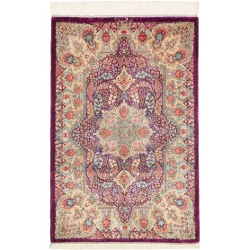 Tappeto Ghom Seta Persia Medaglione Porpora Crema 61x94 cm