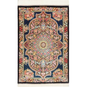 Tappeto Ghom Seta Persia Medaglione Blu Notte Rosa Corallo 6