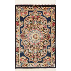 Tappeto Ghom Seta Persia Floreale Blu Notte Oro 58x89 cm