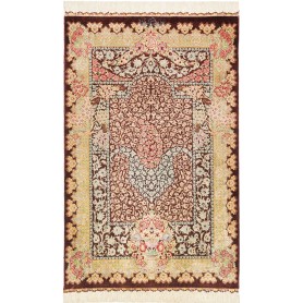 Tappeto Ghom Seta Persia Floreale Marrone Borgogna Oro Palli