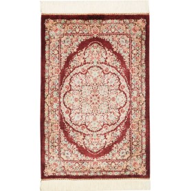 Tappeto Ghom Seta Persia Floreale Bordeaux Crema 61x91 cm