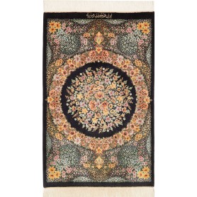 Tappeto Ghom Seta Persia Medaglione Nero Arancio 59x93 Cm