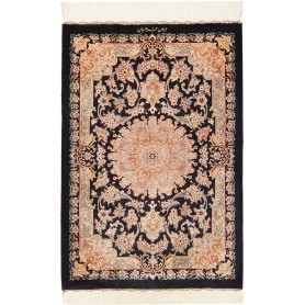 Tappeto Ghom Seta Persia Floreale Nero Crema 62x90 cm