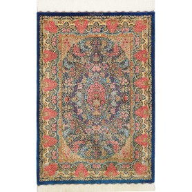 Tappeto Ghom Seta Persia Medaglione Blu Rosa 81x120 Cm