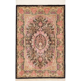 Tappeto Ghom Seta Persia Floreale Nero Rosa 79x120 cm