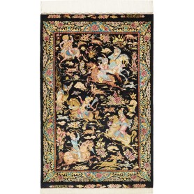 Tappeto Ghom Seta Persia Floreale Nero Oro 81x124 Cm