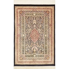 Tappeto Ghom Seta Persia Medaglione Nero Crema 79x118 cm