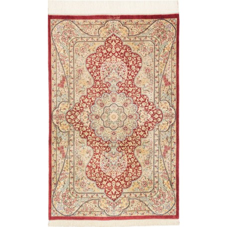 Tappeto Ghom Seta Persia Floreale Rosso Bordeaux Crema 74x11