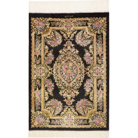 Tappeto Ghom Seta Persia Medaglione Nero Oro 61x90 Cm