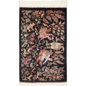 Tappeto Ghom Seta Persia Astratto Nero Multicolore 53x87 Cm