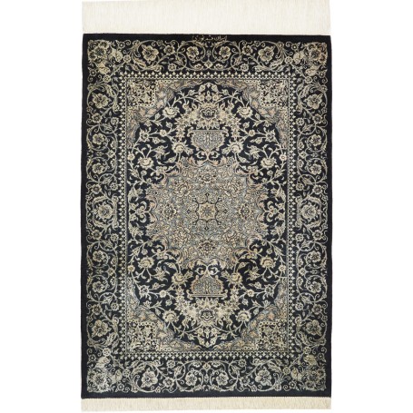 Tappeto Ghom Seta Persia Medaglione Nero Crema 58x88 Cm