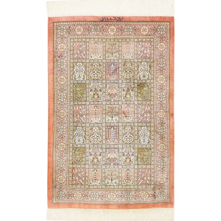 Tappeto Ghom Seta Persia Astratto Salmone Crema 60x86 Cm