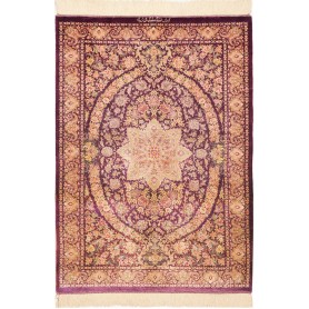 Tappeto Ghom Seta Persia Medaglione Viola Oro 80x117 Cm