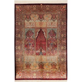 Tappeto Ghom Seta Persia Floreale Bordeaux Blu 139x200 Cm