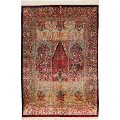 Tappeto Ghom Seta Persia Floreale Bordeaux Blu 139x200 Cm