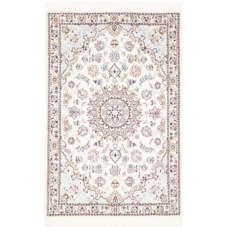Tappeto Nain 9la Persia Medaglione Avorio Blu 81x125 Cm