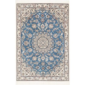 Tappeto Nain 9la Persia Medaglione Celeste Avorio 80x117 Cm