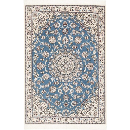 Tappeto Nain 9la Persia Medaglione Celeste Avorio 80x117 Cm