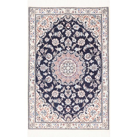 Tappeto Nain 9la Persia Medaglione Blu Crema 81x120 Cm