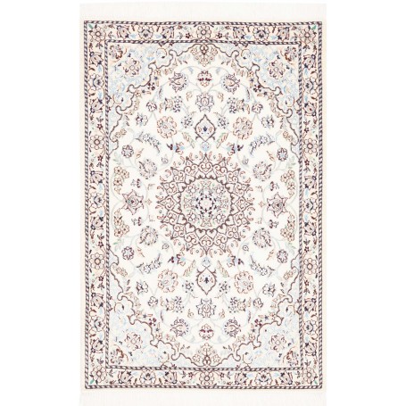 Tappeto Nain 9la Persia Medaglione Avorio Blu 80x124 Cm