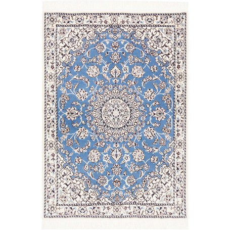 Tappeto Nain 9la Persia Medaglione Celeste Crema 78x114 Cm