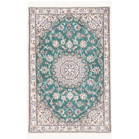 Tappeto Nain 9la Persia Medaglione Verde Turchese Avorio 79x