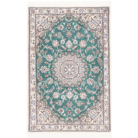 Tappeto Nain 9la Persia Medaglione Verde Turchese Avorio 79x